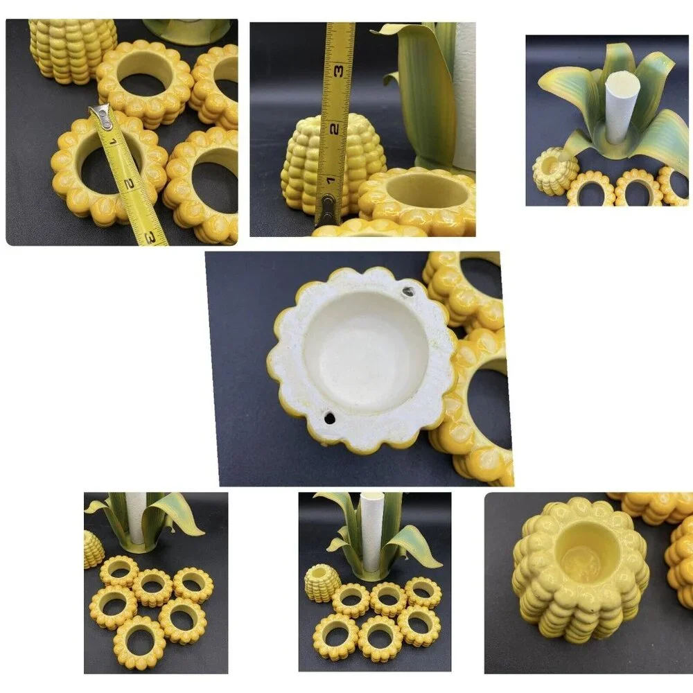 Yellow Corn On The Cob 6 Napkin Rings Candle Holder Napkin Holder Set Vintage